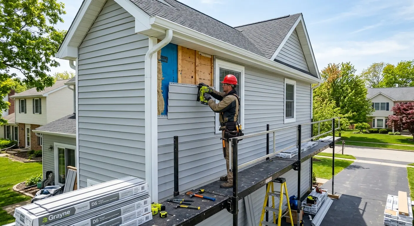 Contractor installing new siding on a home